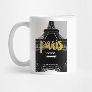 Paris Eiffel Tower, Black and White with Gold Mug